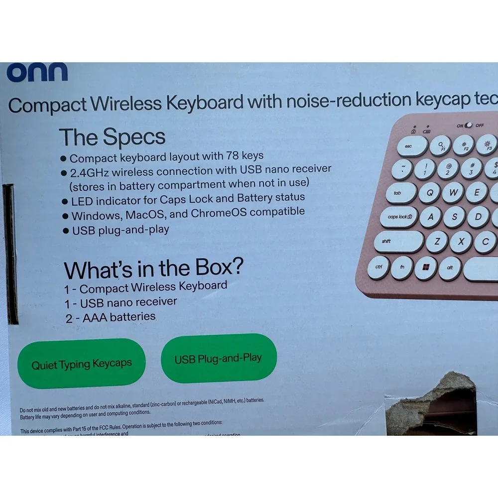onn. Compact Wireless Keyboard Retro Style Round‎ Keycaps 78 Keys Pink